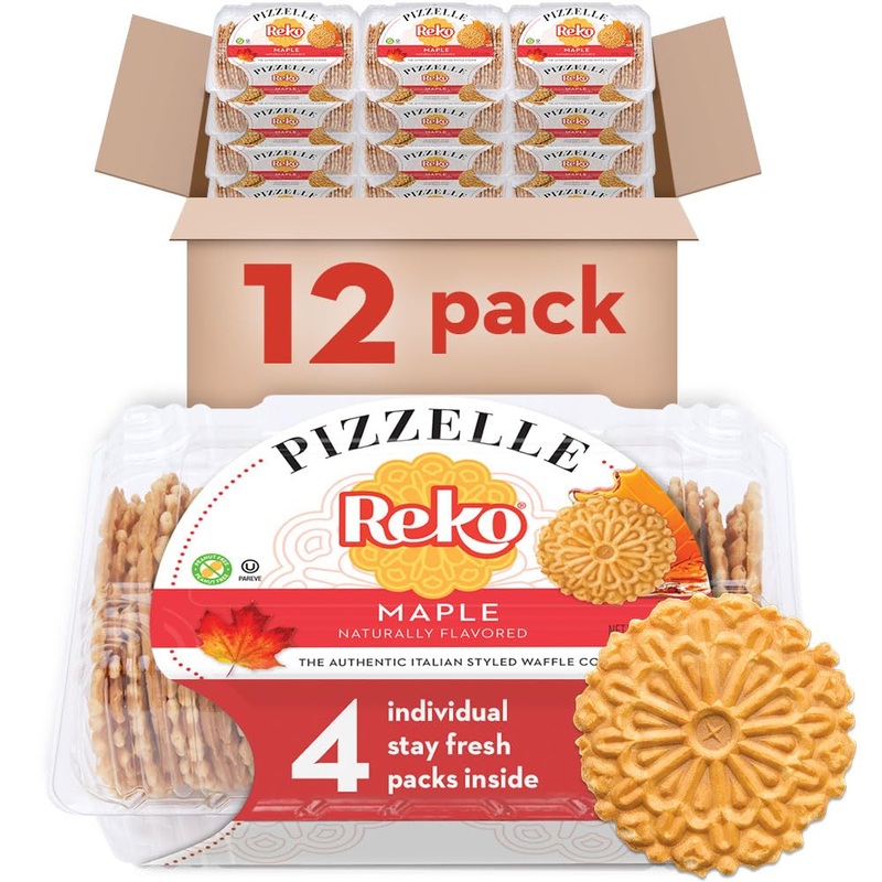 Reko Pizzelle Authentic Italian Style Waffle Cookie, Maple, 7 Ounce (Pack Of 12)