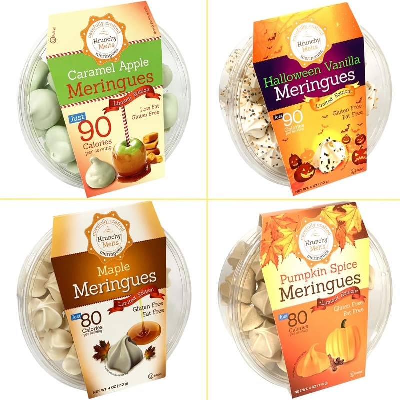 4 Pack Krunchy Melts Original Meringue Cookies | Fall Flavors 4-Pack | Caramel Apple, Halloween Vanilla, Maple, Pumpkin Spice |