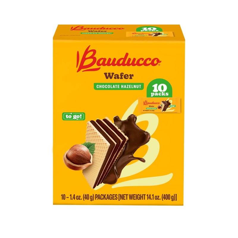 Bauducco Wafer Cookies, Chocolate Hazelnut, Single Serve, 14.1 Oz (Pack Of 10) - Individually Wrapped Crispy Wafers - Triple-Lay