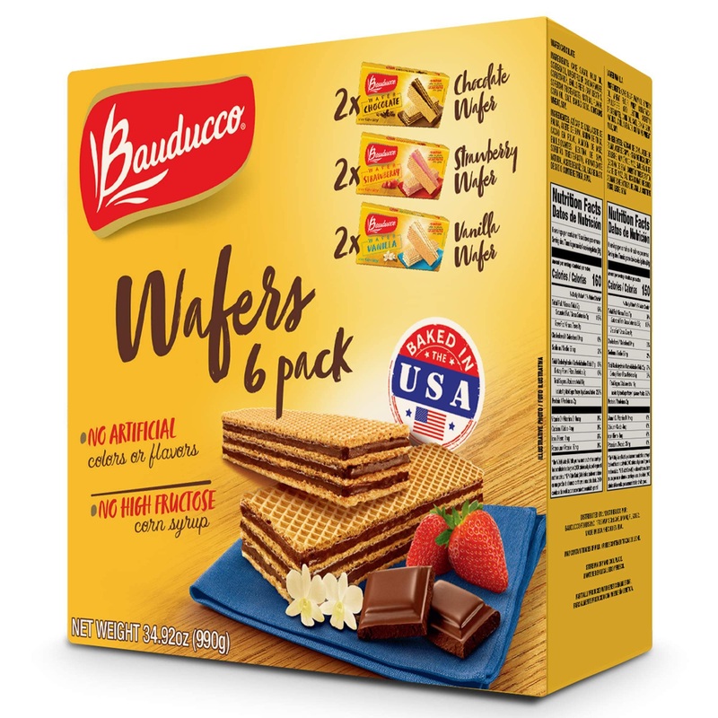 Bauducco Wafer Cookies - Chocolate, Vanilla & Strawberry 6-Pack - Wafer Cookies With 3 Layers Of Cream - Delicious Sweet Snack O