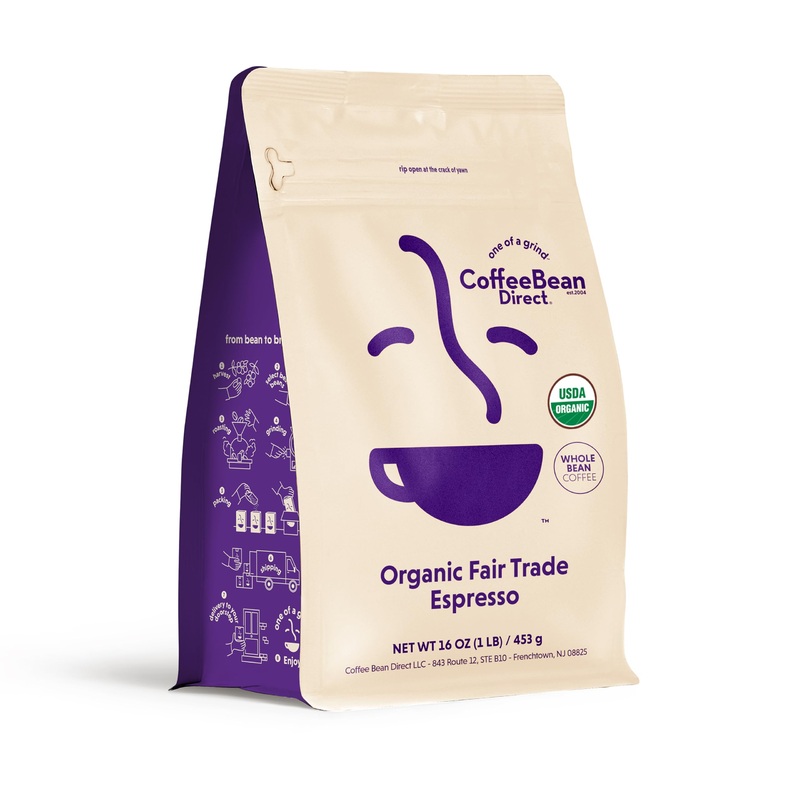 Coffee Bean Direct Organic Fair Trade Espresso Blend, Whole Bean Coffee, Dark Roast, 1 Pound Bag (Pack Of 1)