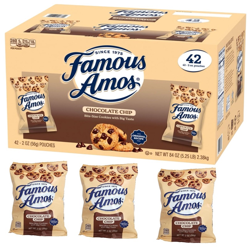 Famousamos Chocolate Chip Cookies, Bite-Size, 2 Oz Bags, 42 Count