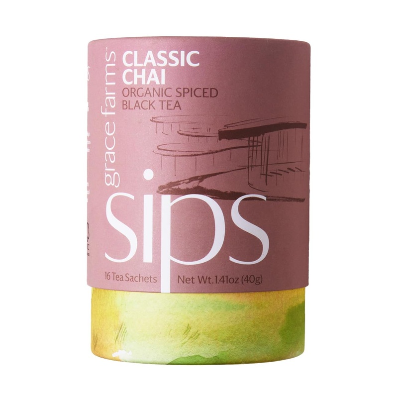 Grace Farms Organic Classic Chai Black Tea, 16 Pyramid Sachets | Ginger & Spices | Fairtrade & Kosher |Gives Back 100% Of Profit
