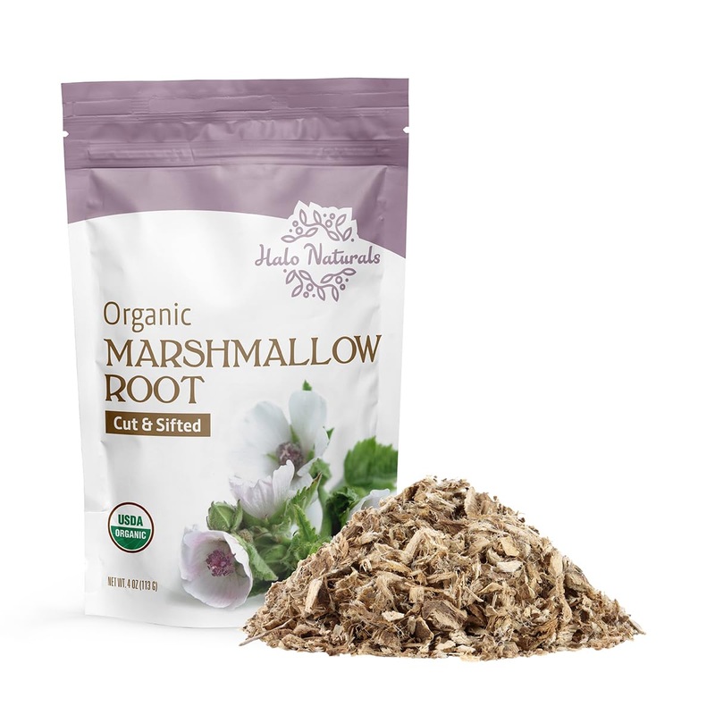 Halo Naturals Organic Marshmallow Root Cut & Sifted, 4 Ounces (Althaea Officinalis) Usda Certified | Resealable Pouch| Packaged