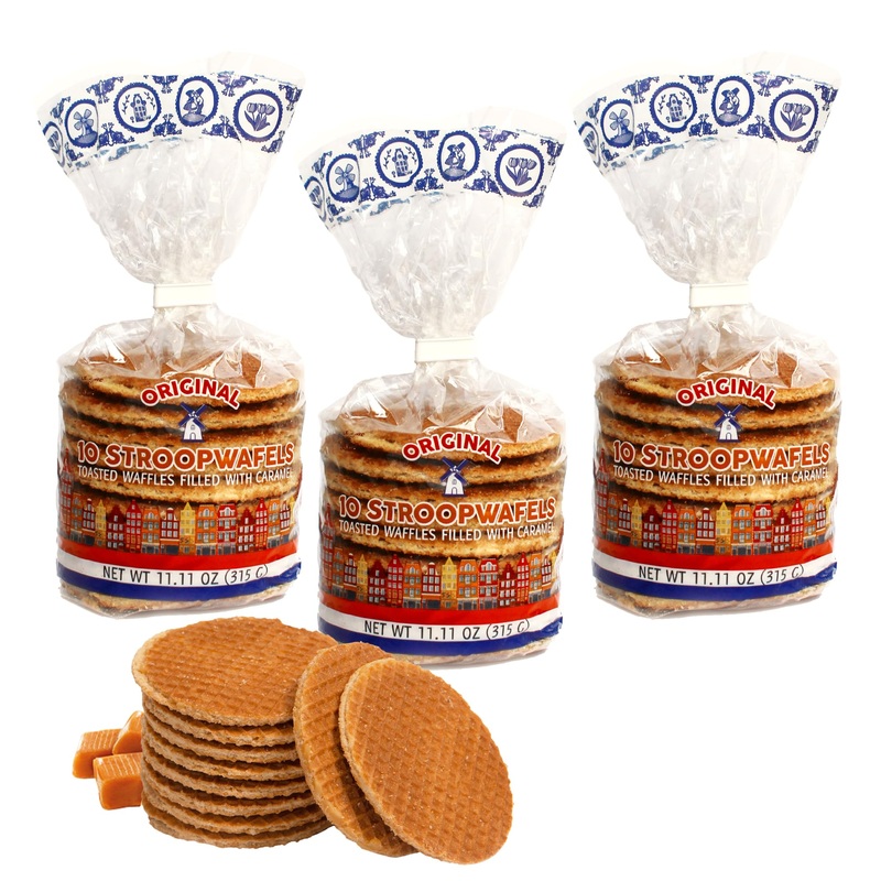 Le Chic Patissier 30 Caramel & Vanilla Stroopwafels Soft Toasted Pack Of 3 (11.11Oz Each) Original Dutch Caramel Waffle Recipe N
