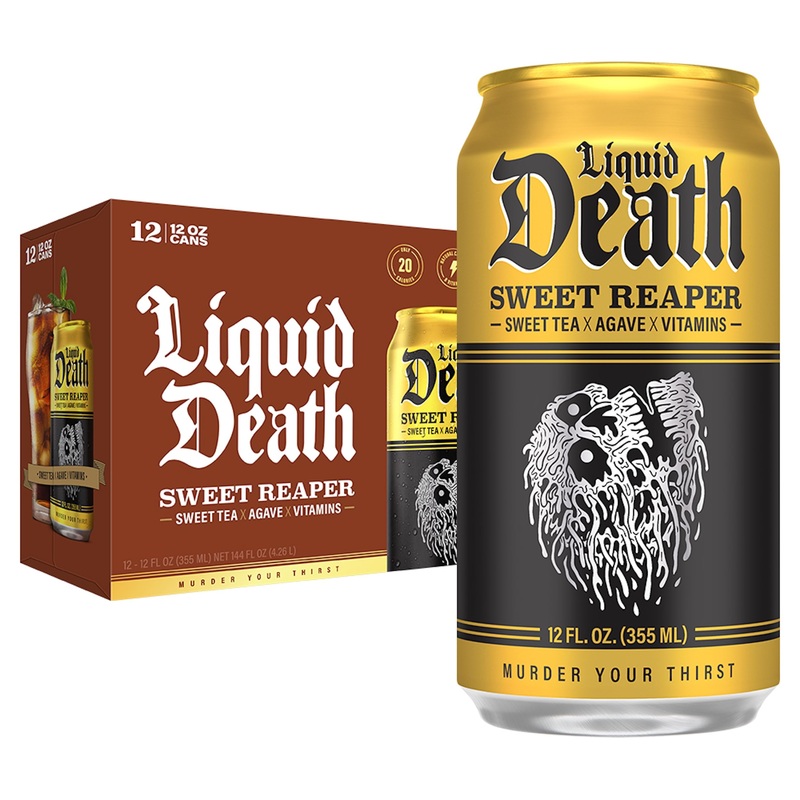Liquid Death, Sweet Reaper Iced Tea, 12-Pack (12 Oz Cans), Southern Style Sweet Tea, Low Calorie, No Artificial Sweeteners, B12