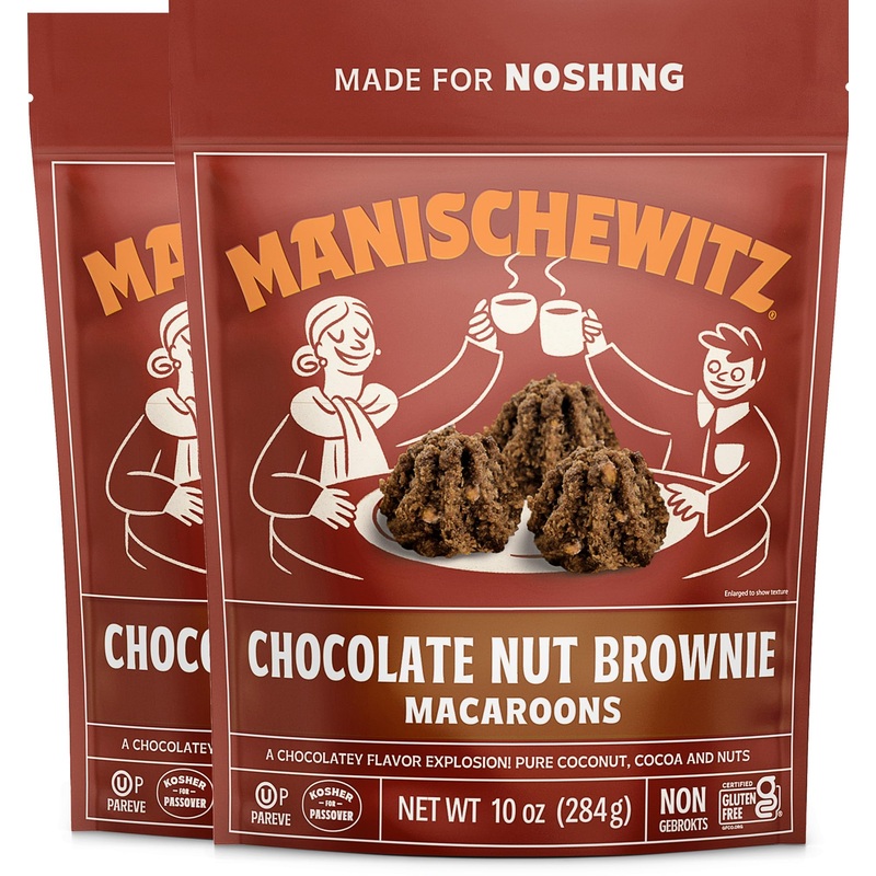 Manischewitz Chocolate Nut Brownie Macaroons, 10 Oz (2 Pack) | Coconut Macaroons | Resealable Bag | Dairy Free | Gluten Free Coc