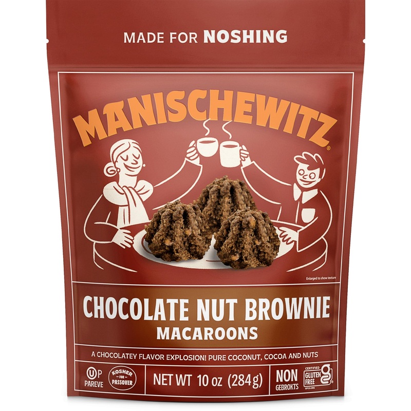 Manischewitz Chocolate Nut Brownie Macaroons, 10Oz | Coconut Macaroons | Resealable Bag | Dairy Free | Gluten Free Coconut Cooki