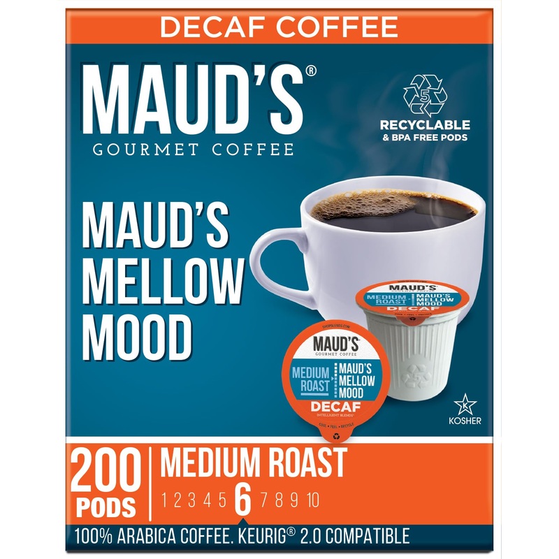 Maud'S Decaf Medium Roast Coffee Pods, 200 Ct, Decaffeinated Recyclable Single Serve Pods - 100% Arabica Coffee, Compatible With