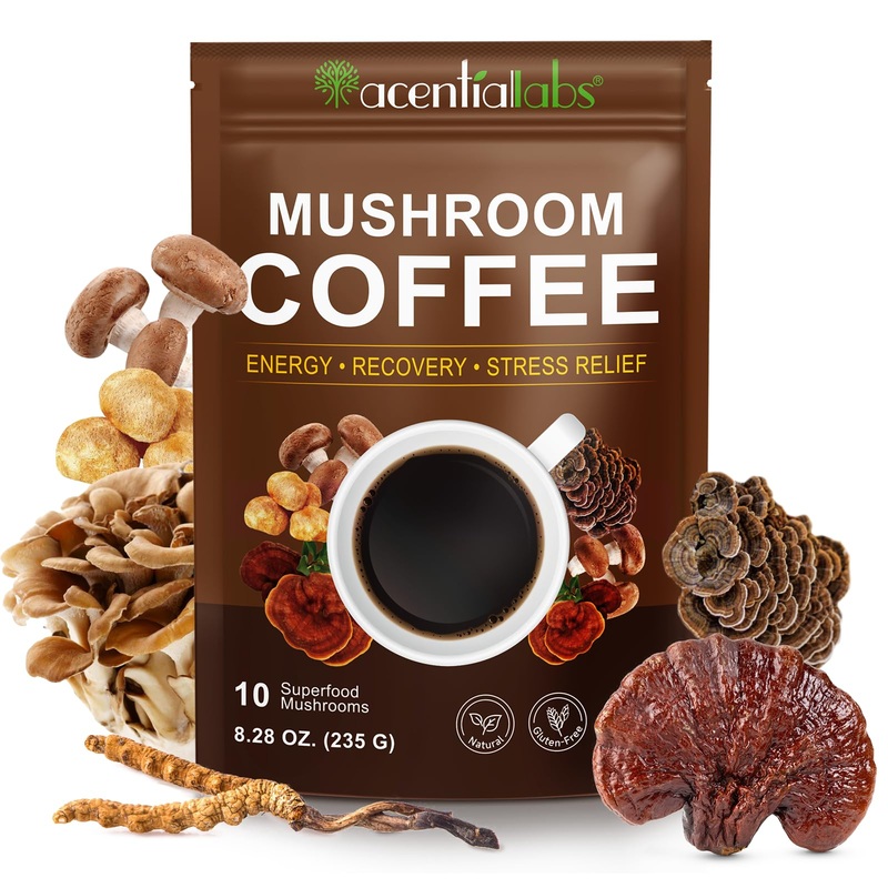 Mushroom Coffee | 10 Superfood Mushrooms Instant Coffee | Better Energy, Focus, Digestion, Immunity | Cordyceps, Lions Mane, Tur