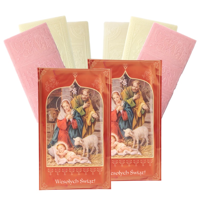 Oplatki Christmas Wafers, 2 White 1 Pink With Decorative Envelope, Polish Wigilia Tradition, Pack Of 2