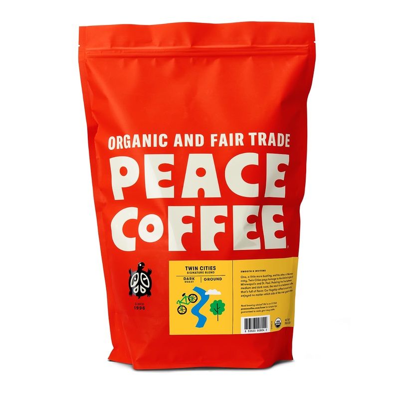 Peace Coffee Twin Cities Blend | 5 Lb Ground Dark Roast | Organic Fair Trade | Smooth, Inviting Flavor | Shade Grown, Fresh Roas