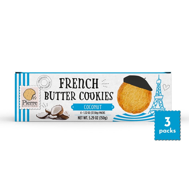 Pierre Biscuiterie French Butter Cookies With Coconut 5.29 Ounce Box (Pack Of 3)