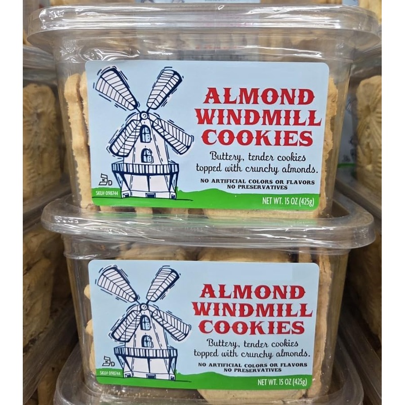 Trader Joe's Almond Windmill Cookies, 15oz (Two Tubs) - Delicious, Crunchy Treats for Snacking and Sharing