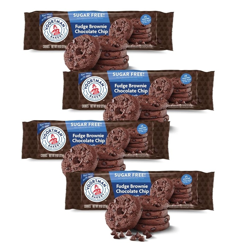 Voortman Sugar Free Fudge Brownie Chocolate Chip Cookies (Pack Of 4) Baked With Real Cocoa