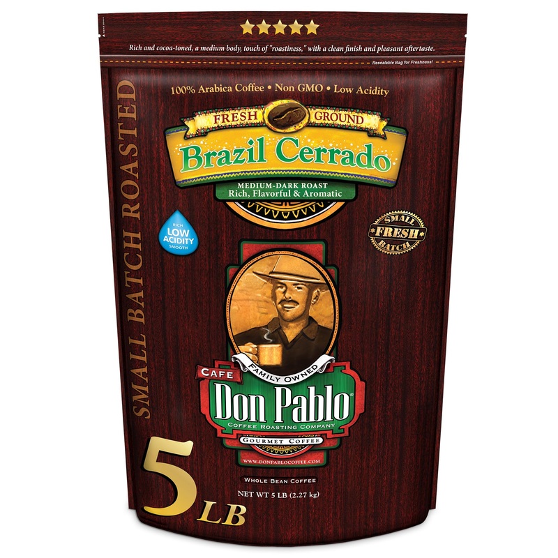 5Lb Don Pablo Gourmet Coffee - Brazil Cerrado - Medium Dark Roast - Whole Bean Coffee - 100% Arabica Beans - Low Acidity And Non