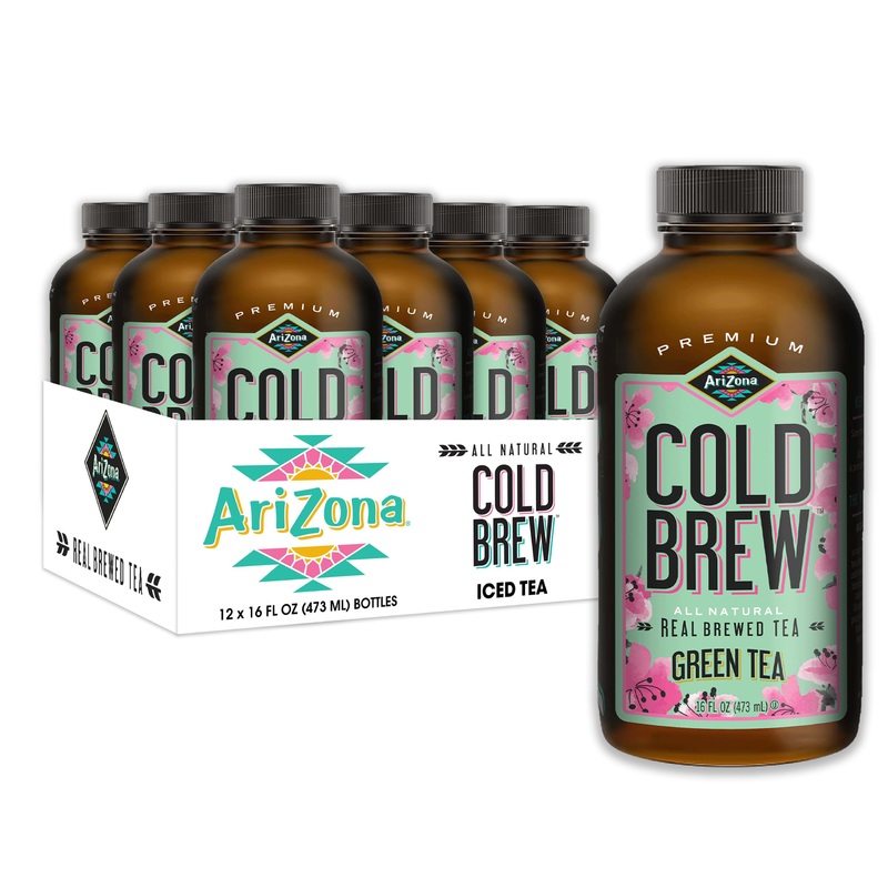 Arizona Cold Brew Green Tea - Premium Cold Brew Iced Tea With Cane Sugar (Pack Of 12)