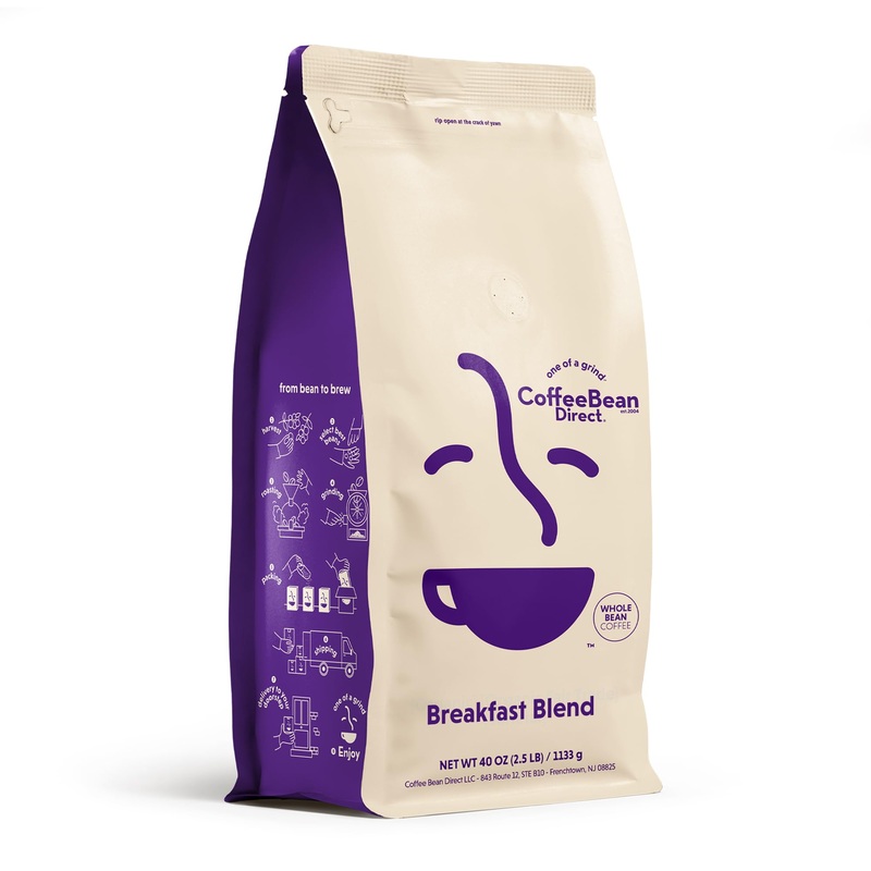 Coffee Bean Direct Breakfast Blend, Whole Bean Coffee, Mixed Roast, 2.5 Pound Bag (Pack Of 1)