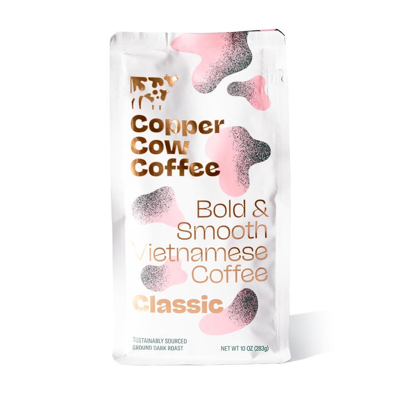 Copper Cow Premium Vietnamese Ground Coffee | Classic Black | Dark Roast | Universal Grind | 10 Oz