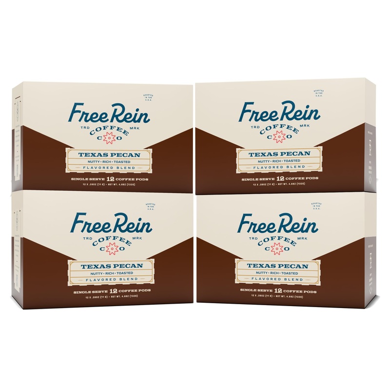 Free Rein Coffee Company, Texas Pecan Medium Roast Coffee Pods - Rich & Balanced Coffee Flavor, Roasted In America - 48Ct (4 Pac