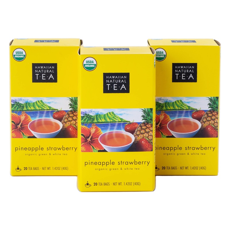 Hawaiian Natural Tea Pineapple Strawberry Flavored Organic Tea - Tropical Fruit Green Tea Blend With White Tea - Perfect Daily C