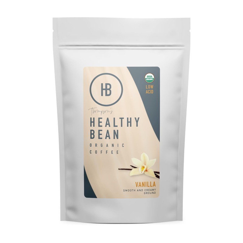 Healthy Bean Coffee Vanilla Infused - Organic Ground Coffee Medium Roast - Low Acid For Sensitive Stomachs, Smooth And Creamy Va