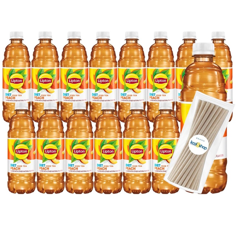 Lipton Diet Peach Iced Tea 16.9 Fl Oz Plastic Bottle 15 Pack + 15 Sugarcane Disposable Straws By Kool8Shop Infinite Deals