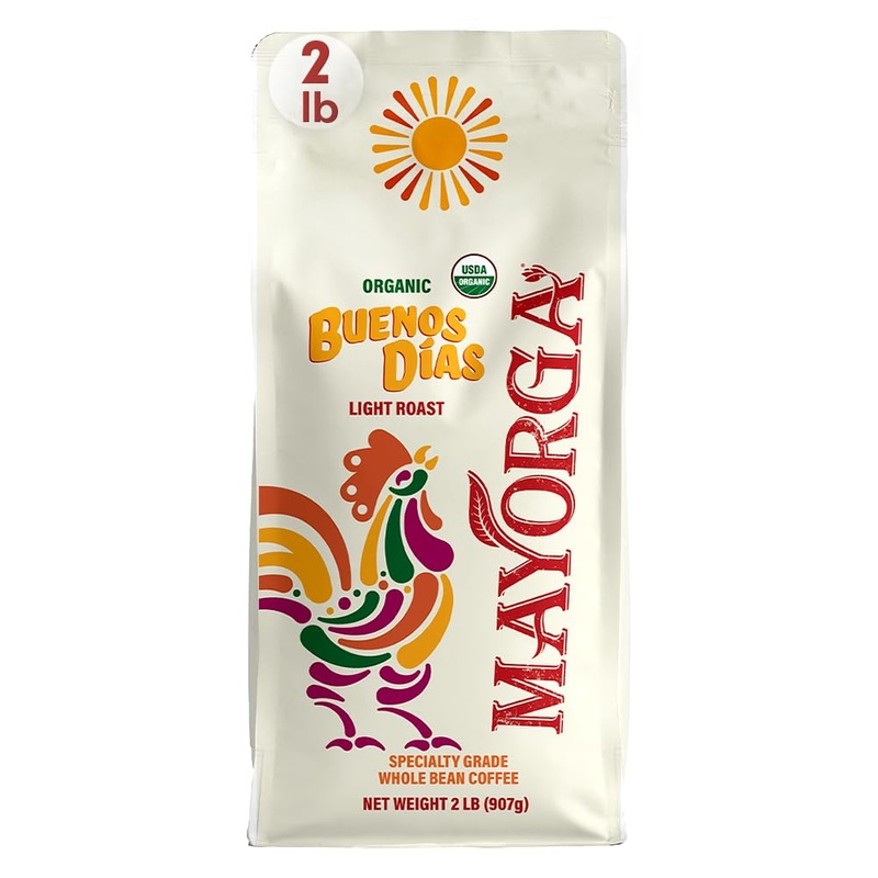 Mayorga Organic Coffee 2Lb Buenos Dias - Light Roast Whole Bean Coffee Specialty Grade, 100% Arabica, Slow Roasted, Citrusy And