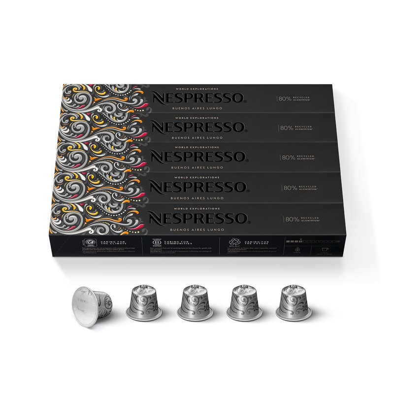 Nespresso Original Line, Buenos Aires Lungo, Light Roast Coffee, 50 Count Espresso Coffee Pods