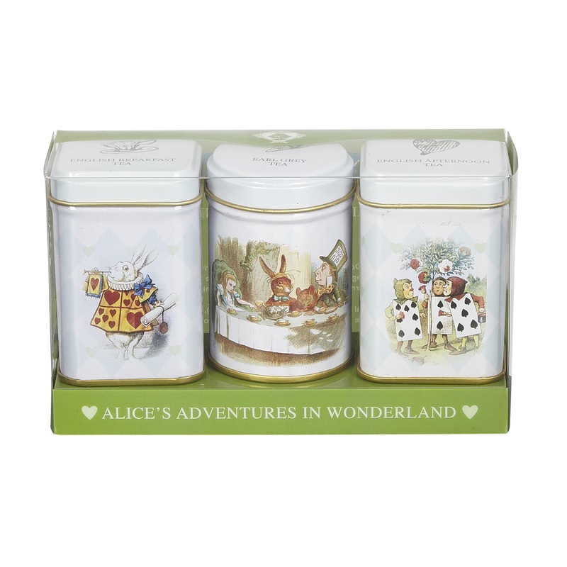 New English Teas Alice in Wonderland Mini Tea Tins Set - 3 Assorted English Loose Leaf Tea - Perfect Gift for Tea Lovers
