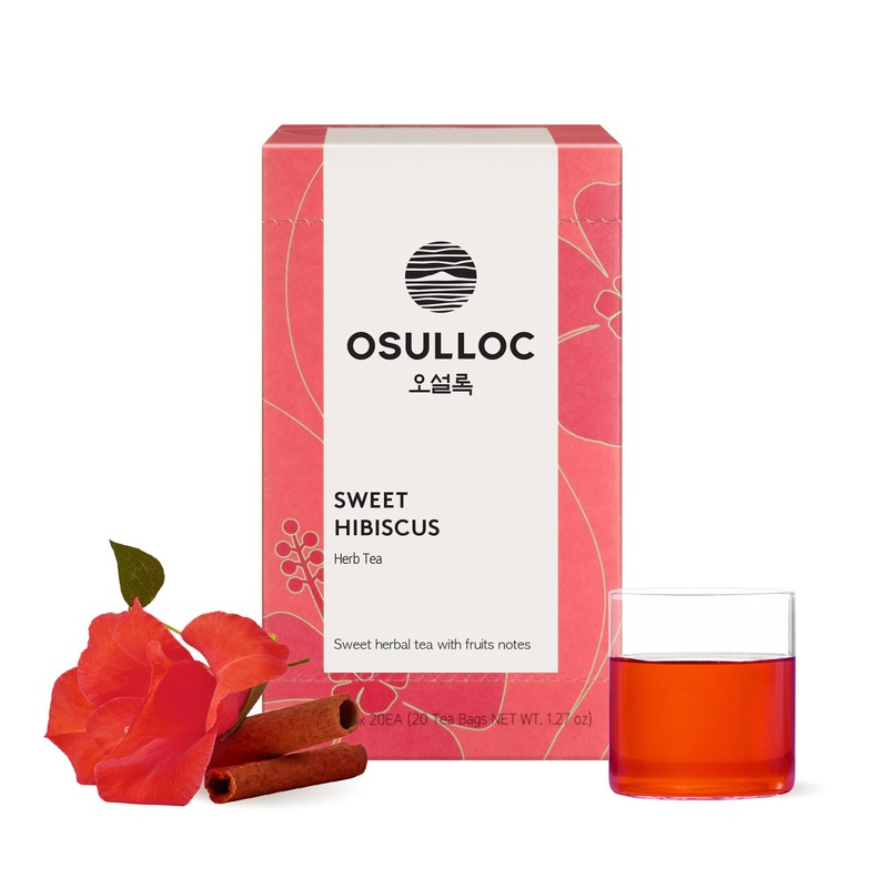 Osulloc Sweet Hibiscus (Lemon & Cinnamon Flavor), Decaffeinated Herbal Tea, Relaxing Fruit Blended Hibiscus Tea, Premium Tea Bag