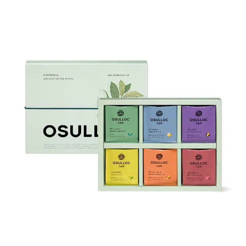 Osulloc Tea Variation 30 (30 Count, 6 Flavors X 5 Ea), Assorted Tea Bag Sampler, Daily & Light Specialty Gift Box, Pure & Blende