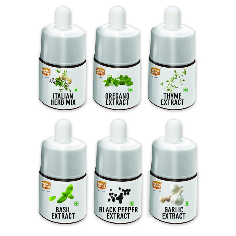 Spice Drop Pack Of 6 Herbs Extracts - 100% Natural - For Cooking, Baking, Sauce, Dips - Each 0.17Oz (180 Drops) | Holiday Gift P