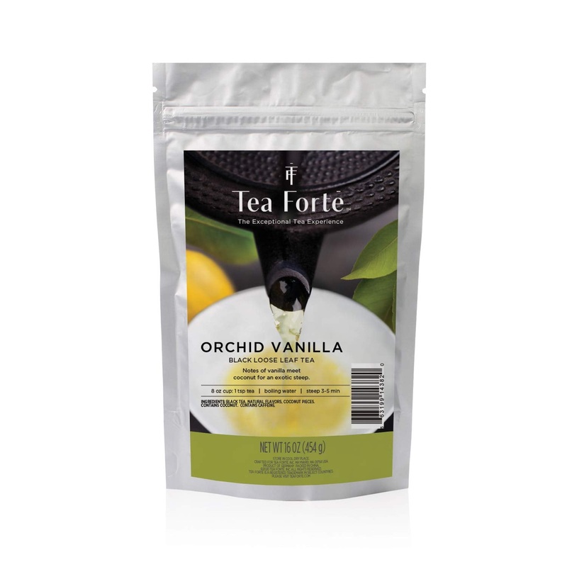 Tea Forte Orchid Vanilla Premium Organic Loose Leaf Caffeinated Black Tea Blend, Resealable 1 Pound Bag, Makes 160-175 Cups