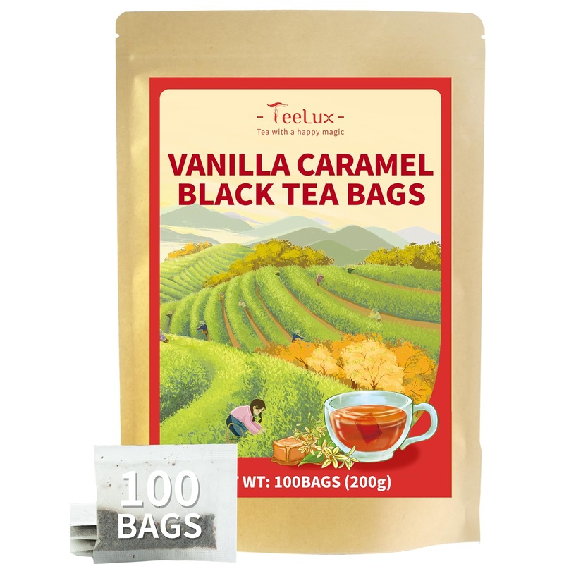 Teelux Vanilla Caramel Black Tea Bags, Blended Black Tea With Vanilla Caramel, Robust & Smooth Taste, 100 Count