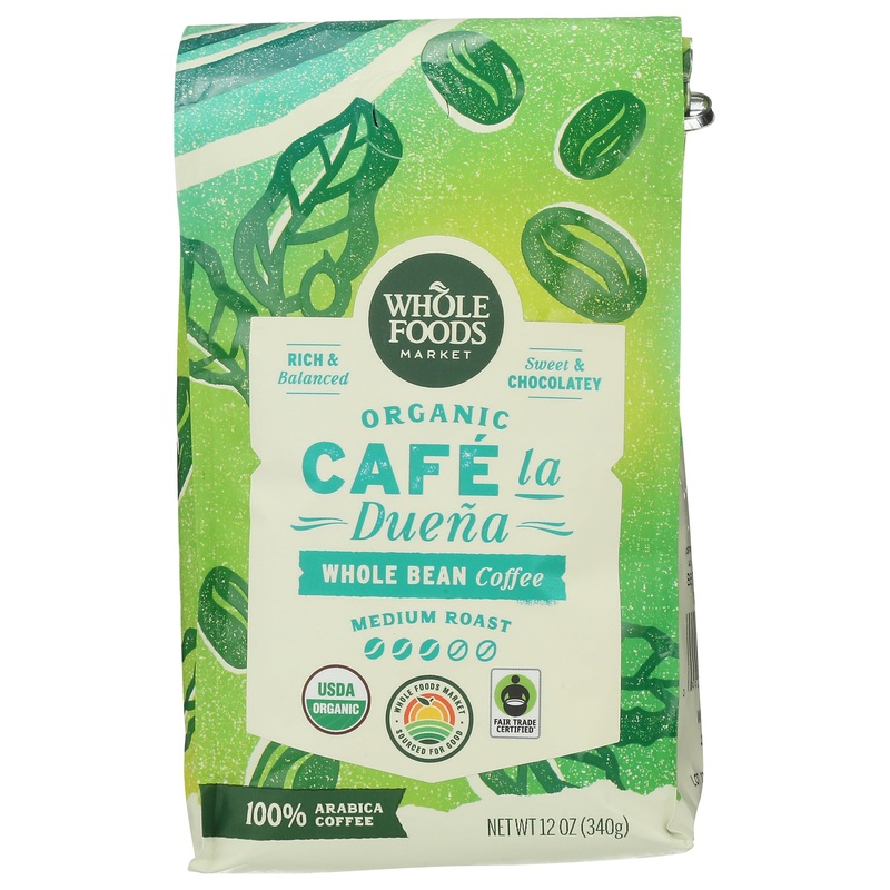 Whole Foods Market, Organic Caf   La Duena Whole Bean Coffee, Medium Roast, Rich & Balanced, Sweet & Chocolatey, 12 Ounce