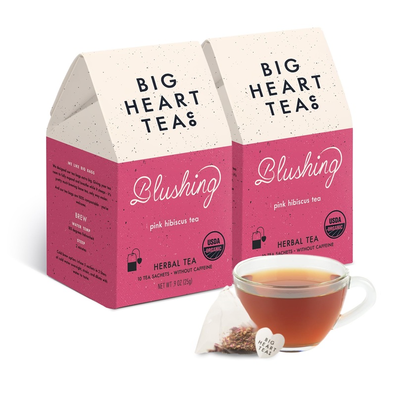 Big Heart Tea Co. Tea Bags - Blushing Pink Hibiscus - Certified Organic, Naturally Sweet Ayurvedic Herbal Decaf Tea With Small B