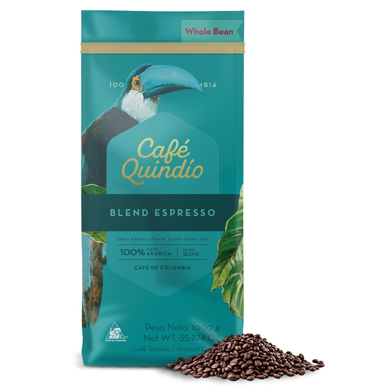 Cafe Quindio Espresso Blend - Medium/Dark Roast 100% Colombian Excelso Whole Bean Arabica Coffee - 35.2 Ounce Bag (1Kg)