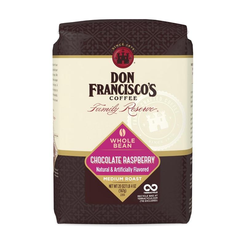 Don Francisco's Chocolate Raspberry Flavored Whole Bean Coffee, Medium Roast, 20 oz Bag  100% Arabica, Ideal for Drip & French Press