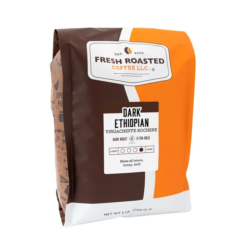 Fresh Roasted Coffee, Dark Ethiopian Yirgacheffe Kochere, 5 Lb (80 Oz), Dark Roast, Kosher, Ground