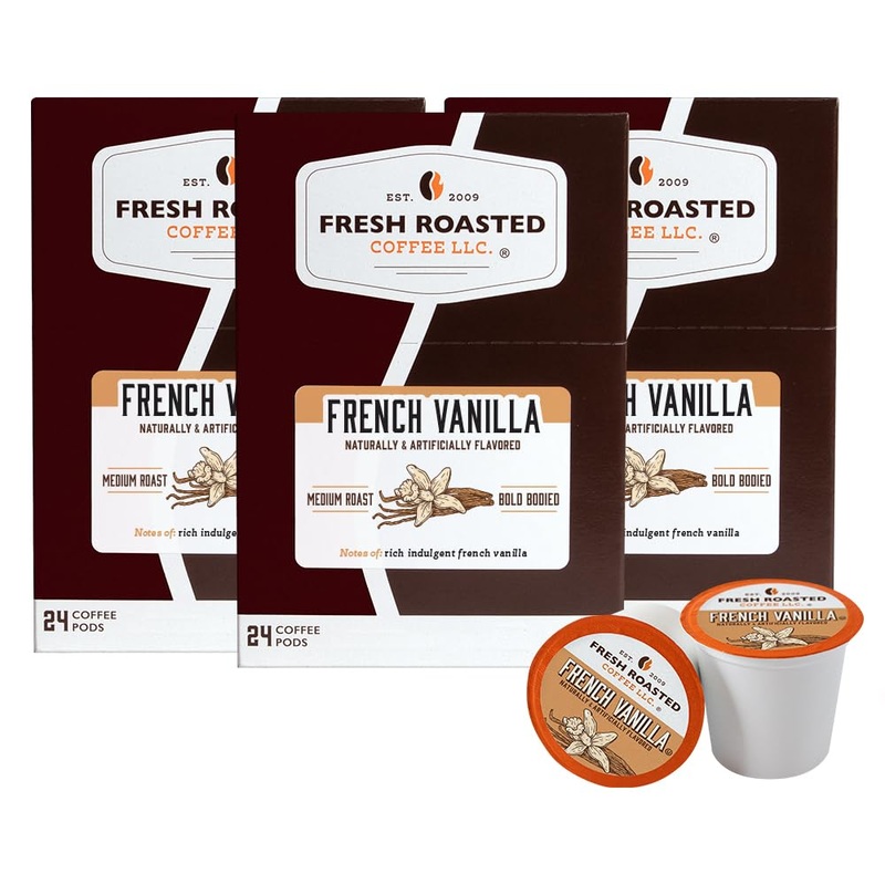 Fresh Roasted Coffee, French Vanilla, Flavored Coffee Pods, 72 Count