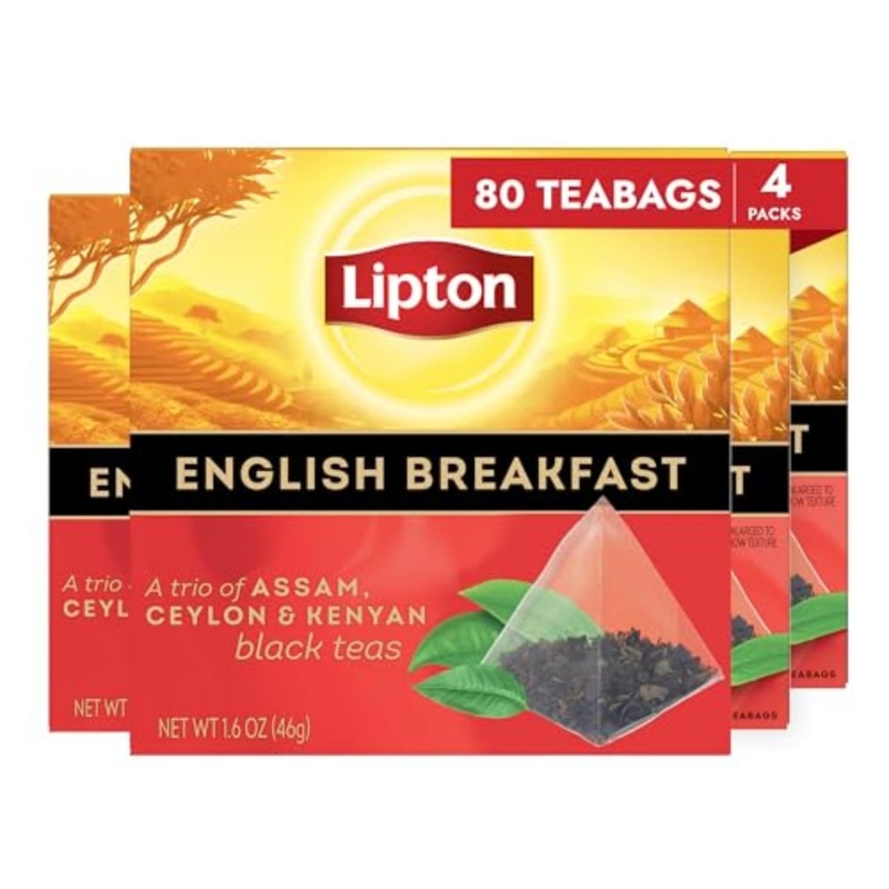 Lipton Black Tea English Breakfast, Pyramid Tea Bags, Flavored Teabags For A Refreshing Cup Of Tea, 80 Total Tea Bags (20Ct - Pa
