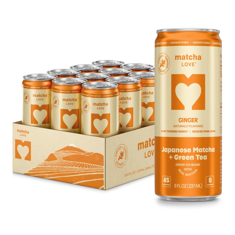 Matcha Love Ginger Matcha + Green Tea, Unsweetened, 8 Ounce (Pack Of 12)