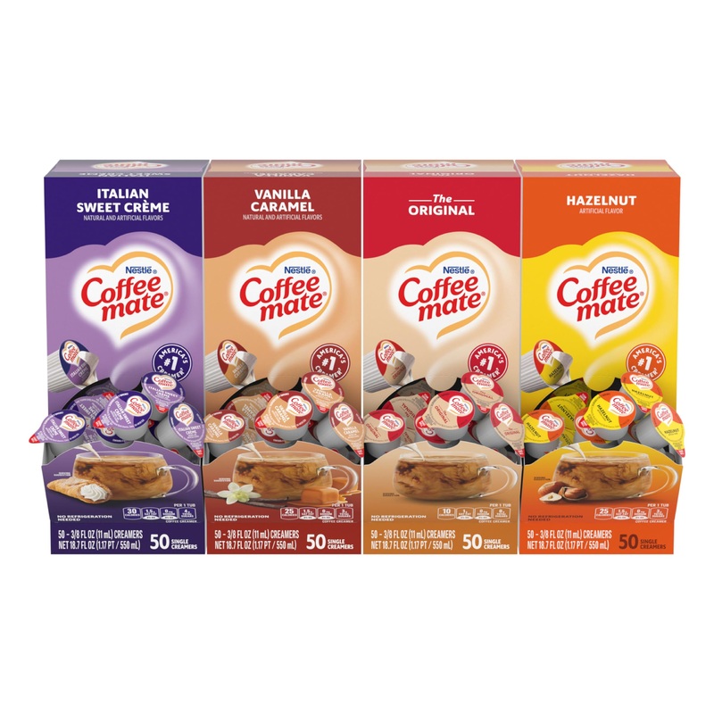 Nestle Coffee Mate Creamer Singles Variety Pack, Original, Hazelnut, Italian Sweet Creme, Vanilla Caramel Non Dairy, No Refriger