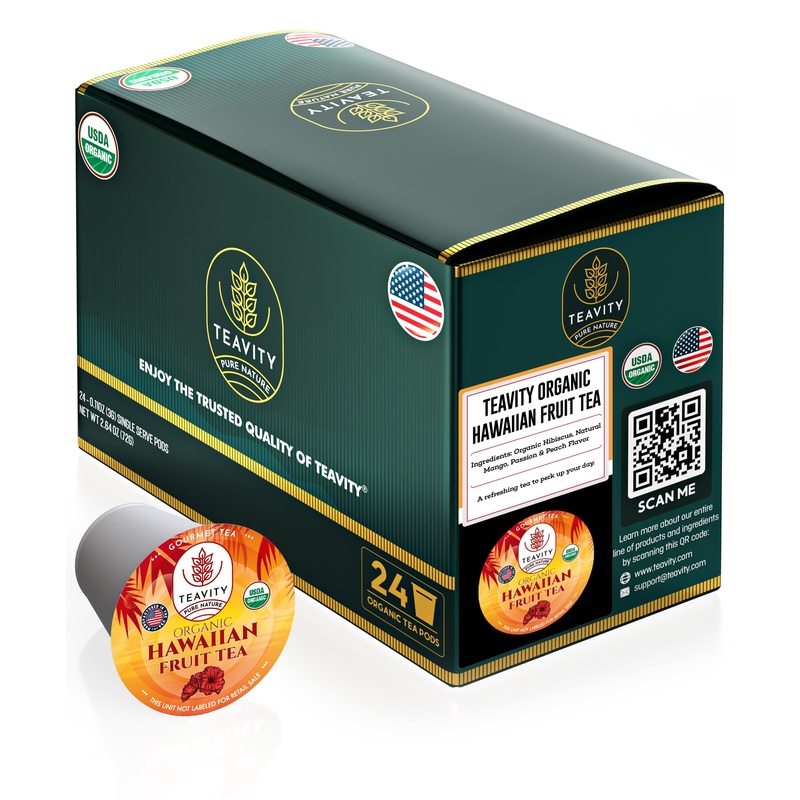 Organic Hibiscus Sabdariffa Tea Pods With Peach, Mango, & Passionfruit - Naturally Decaf Tea - Hawaiian Fruit Tea By Teavity (24
