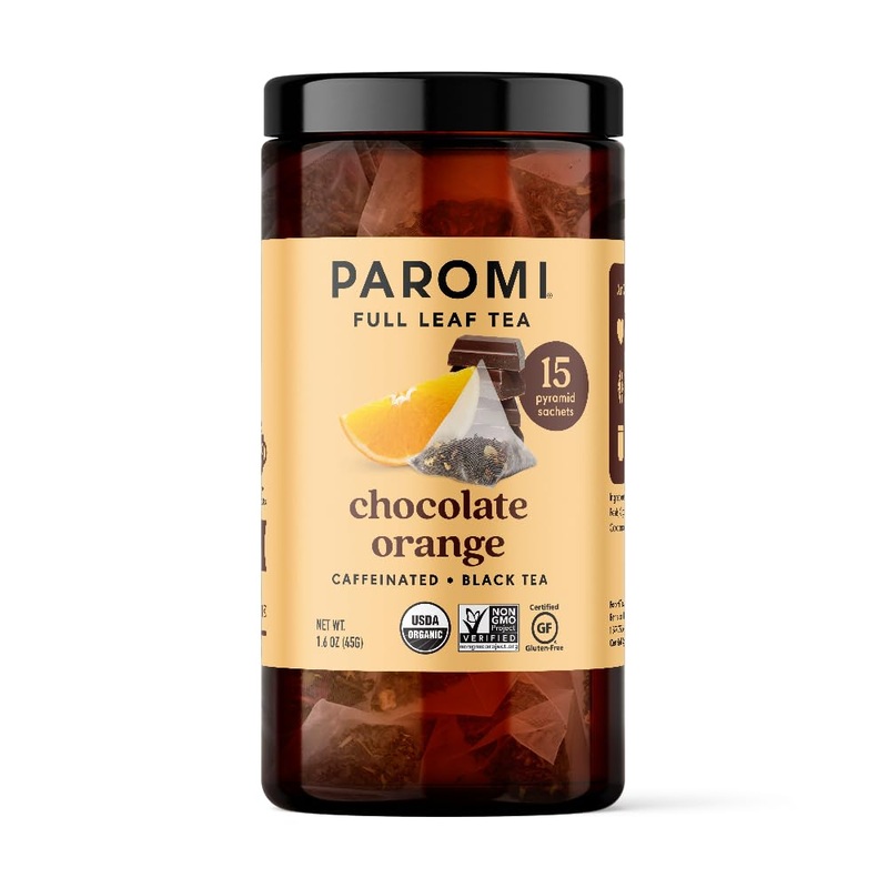 Paromi Chocolate Orange Organic Black Tea, Signature Jar, 15 Count