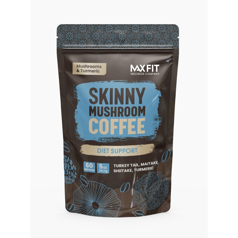Skinny Instant Mushroom Coffee (60 Servings) Mental Focus Plus Diet Support - Turkey Tail, Maitake, Shiitake & Turmeric, Mixed W