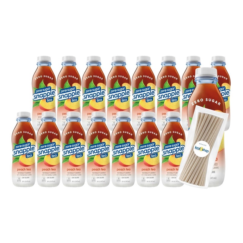 Snapple Zero Sugar Peach All Natural Iced Tea 16 Fl Oz Plastic Bottles 16 Pack + 15 Sugarcane Disposable Straws By Kool8Shop Inf