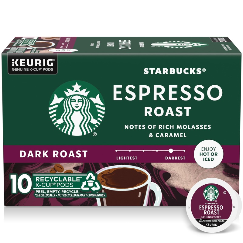 Starbucks K-Cup Coffee Pods, Dark Roast Coffee, Espresso Roast For Keurig Coffee Makers, 100% Arabica, 1 Box (10 Pods)