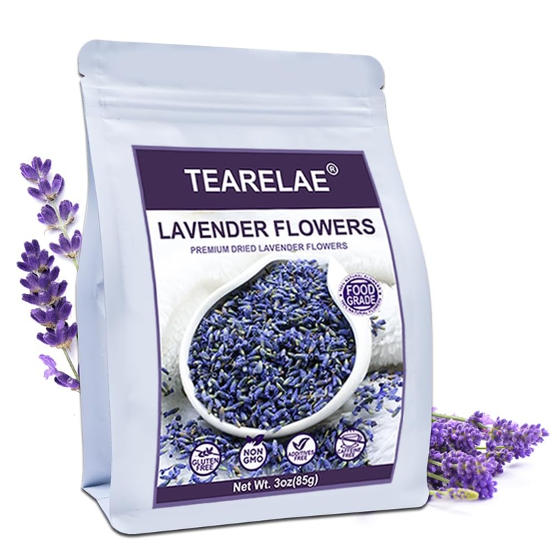 Tearelae - Premium Dried Lavender Flowers - 5A Top Grade - 100% Pure Natural Edible Flowers Culinary Dried Lavender Buds - For B